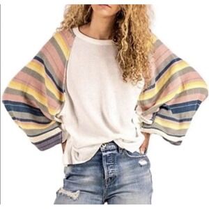 EUC Free People Rainbow Dreams Sweater Thermal Knit Balloon Sleeve Oversized S